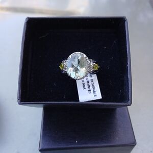 Elegant Silver and Yellow Gemstone Ring...Beautiful Scrollwork